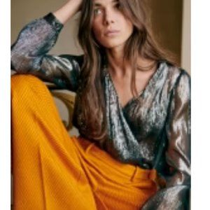 Limited Edition Sezane Blouse Abelia Shirt Color: Silver Metallic Size 4/36